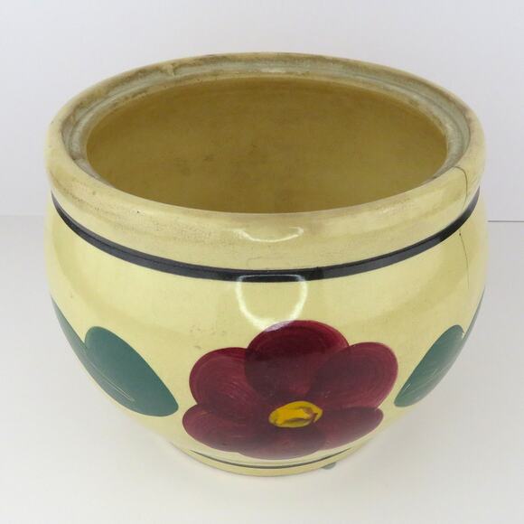 Vintage RRP Co Roseville Ohio Pottery 8" Jardiniere Planter Red Flower Stoneware - Picture 3 of 13